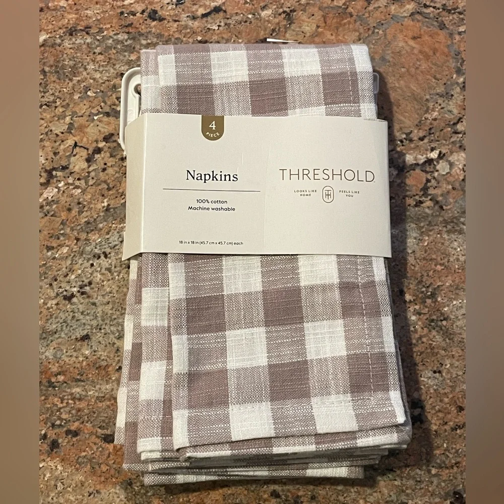 4pk Cotton Gingham Napkins Taupe/White - Threshold